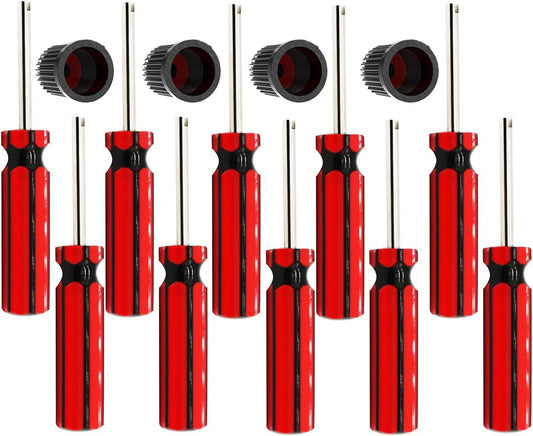 10 Pcs 6523339 Valve Core Removal Tool w/4 Tire Valve dust Cap Automotive Car Motorcycle Truck Bike Screwdriver Valve Stem Core Remover Tire Repair Install Tool