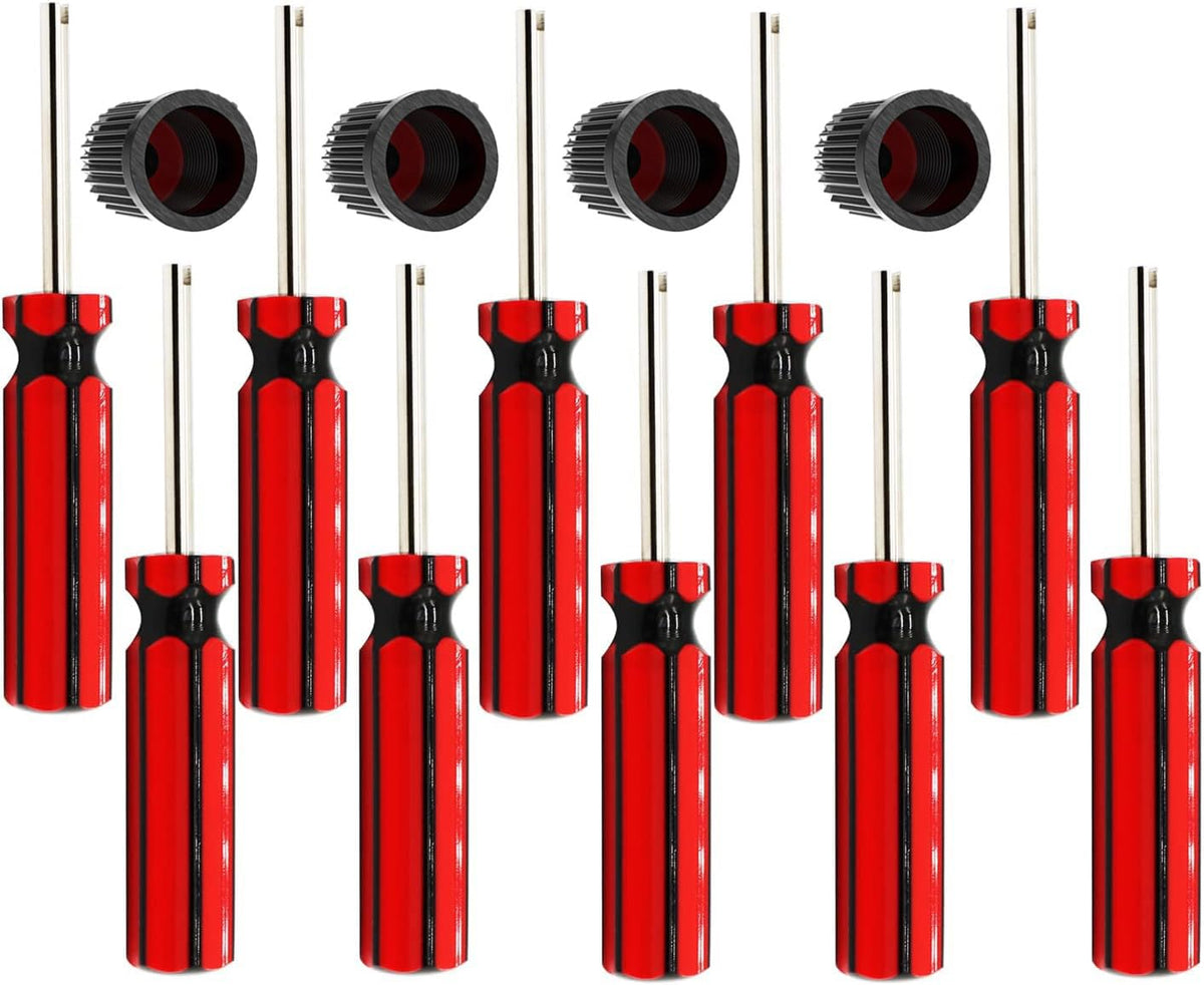 10 Pcs 6523339 Valve Core Removal Tool w/4 Tire Valve dust Cap Automotive Car Motorcycle Truck Bike Screwdriver Valve Stem Core Remover Tire Repair Install Tool