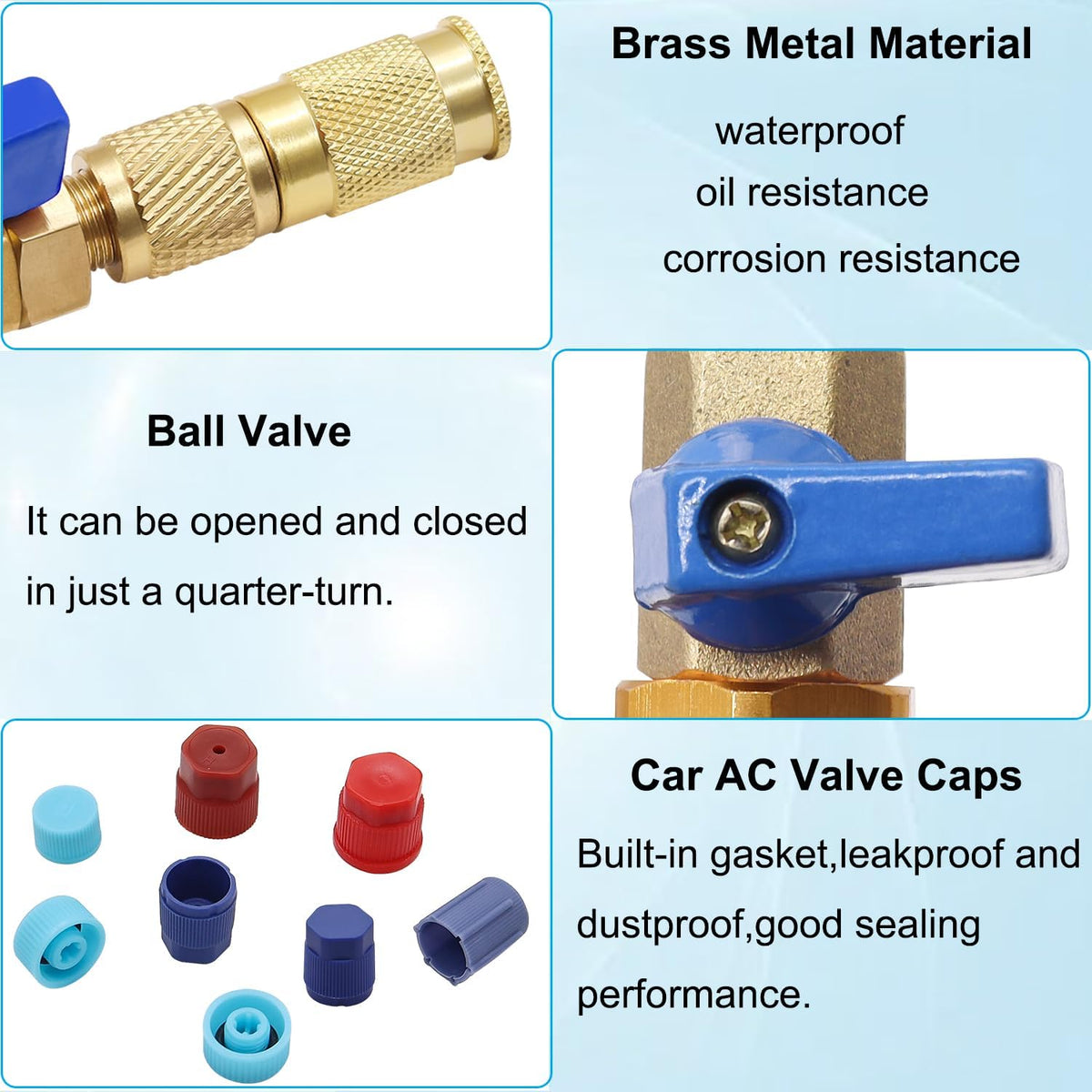 TWTADE R134A Valve Core Quick Remover Installer Tool Kit - High Low Pressure Car A/C Valve Core Removal Tool, Schrader Valve Stem Cores & Seal Caps for R12 R134a Refrigeration Air Conditioner System