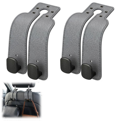 Headrest Hooks for Car, Car Seat Back Organizer Storage Hook, Double Hook Car Seat Hooks for Hanger Purses and Bags, Leather Purse Holder for Car (Grey)