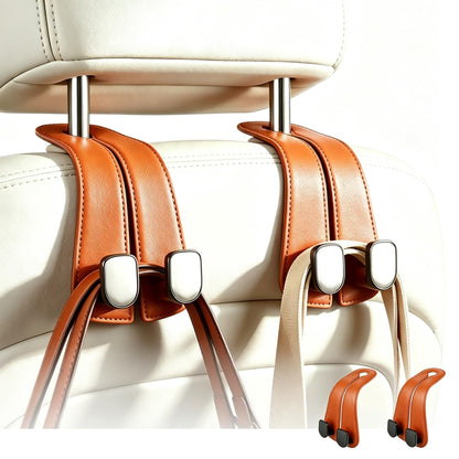 2 Pack Car Purse Hooks, Leather Car Headrest Hooks for Purses & Bags(Black)