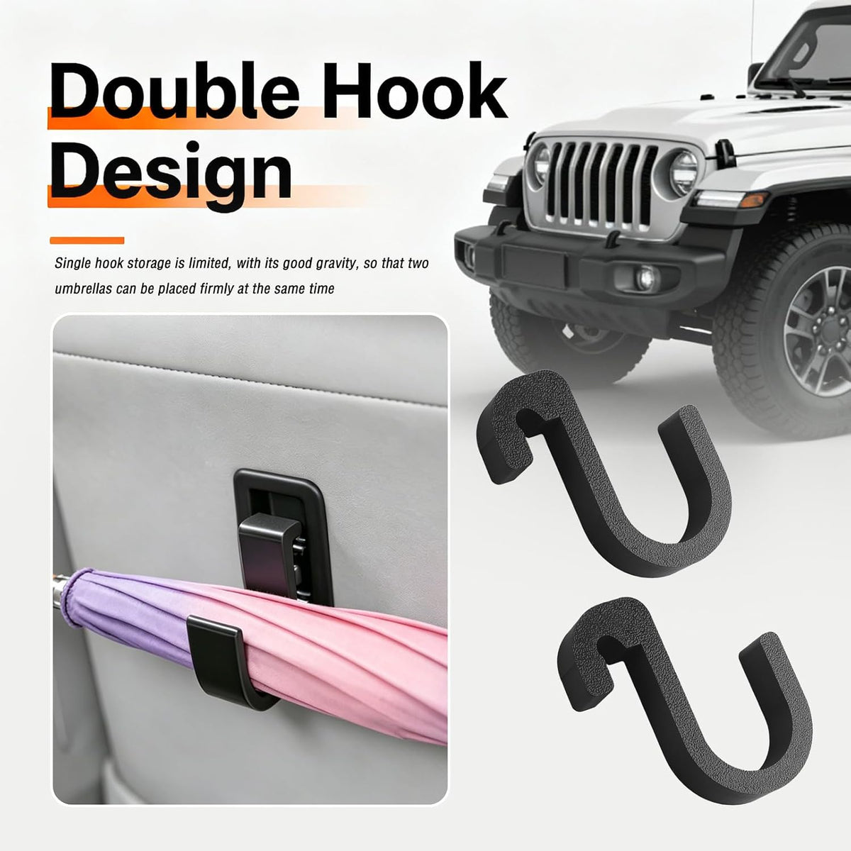 2PCS Double Car Umbrella Hook,No Drilling Car Umbrella Holder Stable Placement of Umbrellas for Trunks,Non-Wobbly Umbrellas Holder for Cars Interior Accessories as Cars Hook (One Hook)