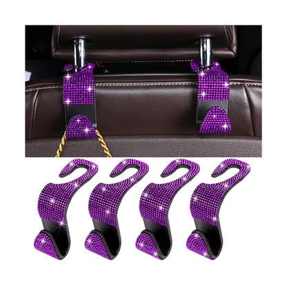 Zpana 4PCS Bling Car Seat Headrest Hooks, Crystal Rhinestones, Pink