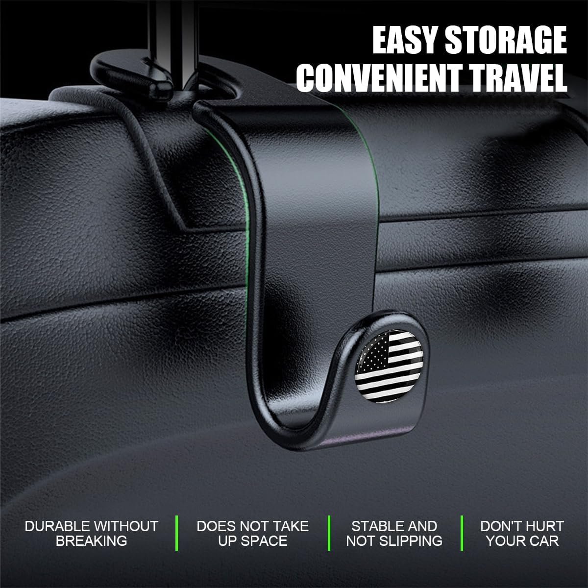 4 Pack Headrest Hooks for Vehicle Seats, Black/Black Flag