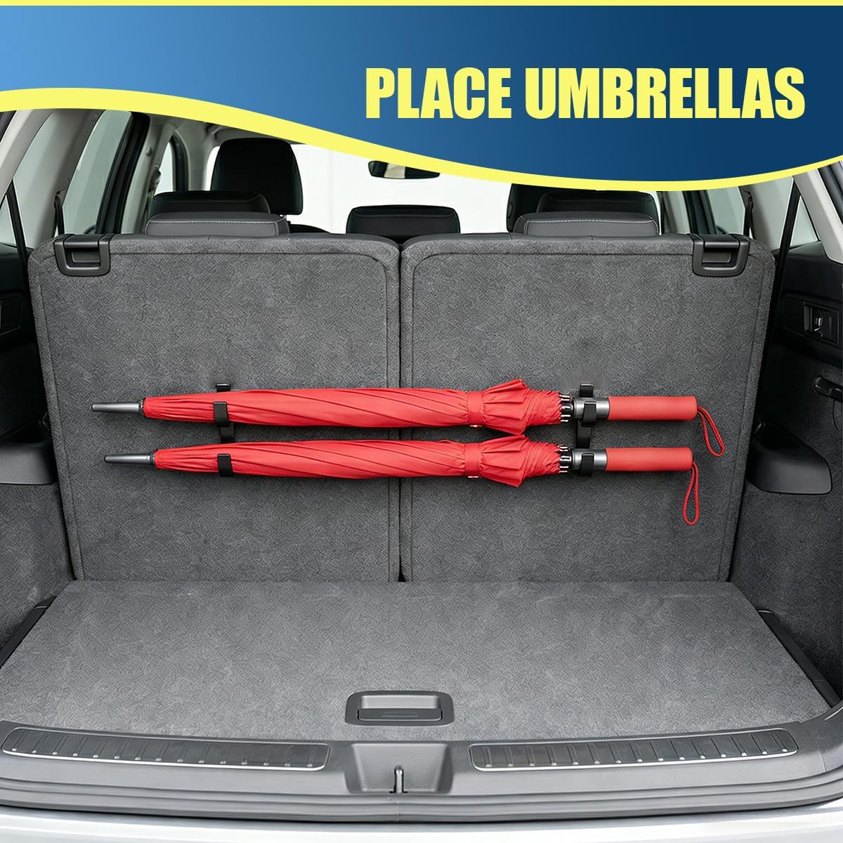 2PCS Car Umbrella Hooks, Multifunctional Auto Trunk Storage Organizer with Double Hook, Universal No Drilling Stable Vehicle Interior Umbrella Holder for Most Cars (Black)