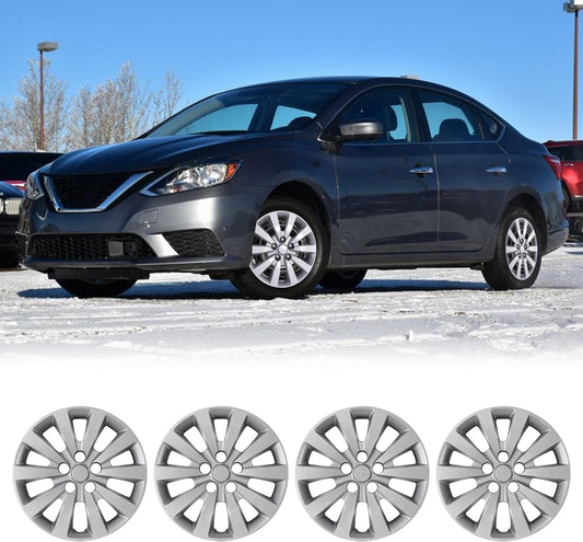 Winjet 16" Hubcaps for 2013-2019 Nissan Sentra & 2011-2017 Nissan Leaf Wheel Rim Covers, [Only Fit Iron Hub & Steel Wheel] Heavy Duty PP Material Snap On Installation (16 Inch Set of 4, Lacquer)