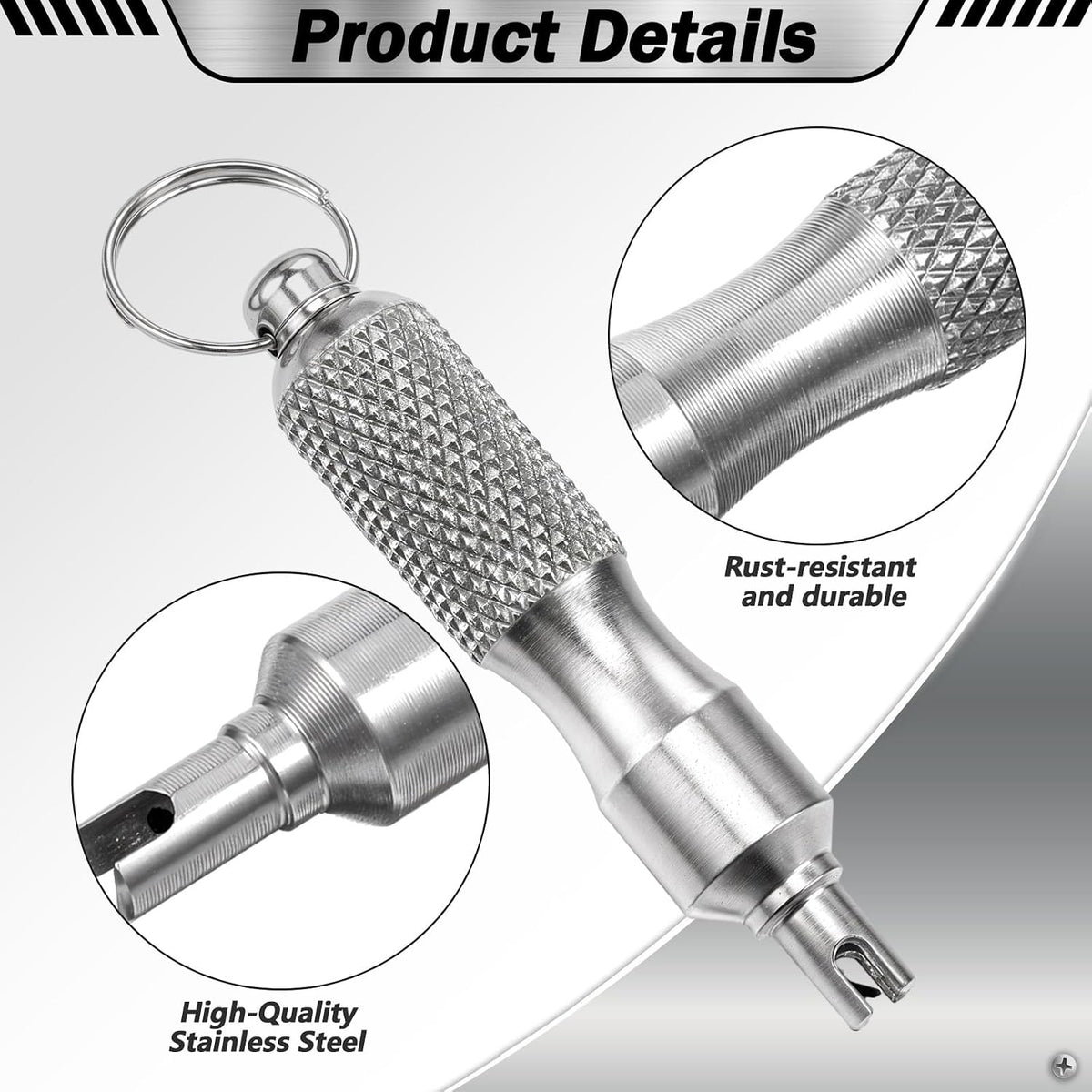 2 PCS Valve Core Removal Tool Keychain, Stainless Steel Tire Valve Stem Tool Portable Valves Core Disassembly and Repair Tools for Bicycle Car Motorcycle Repair Install Accessory