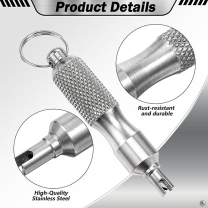 2 PCS Valve Core Removal Tool Keychain, Stainless Steel Tire Valve Stem Tool Portable Valves Core Disassembly and Repair Tools for Bicycle Car Motorcycle Repair Install Accessory