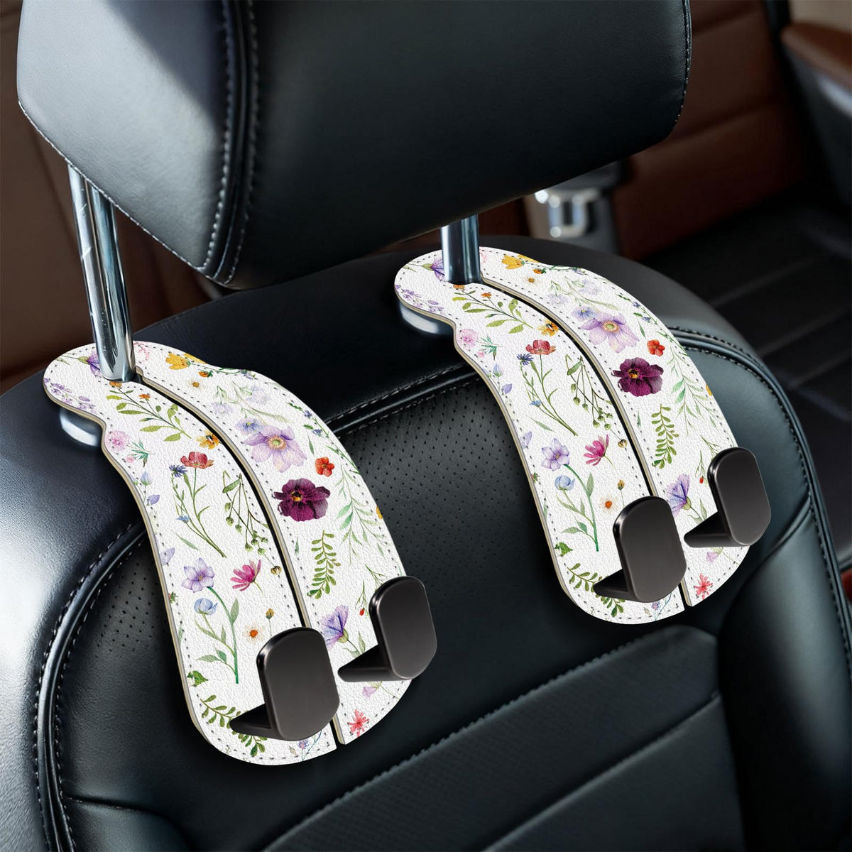 Blusabaca 2PCS Car Seat Headrest Hooks, Purses Bags Holder, Sunflower