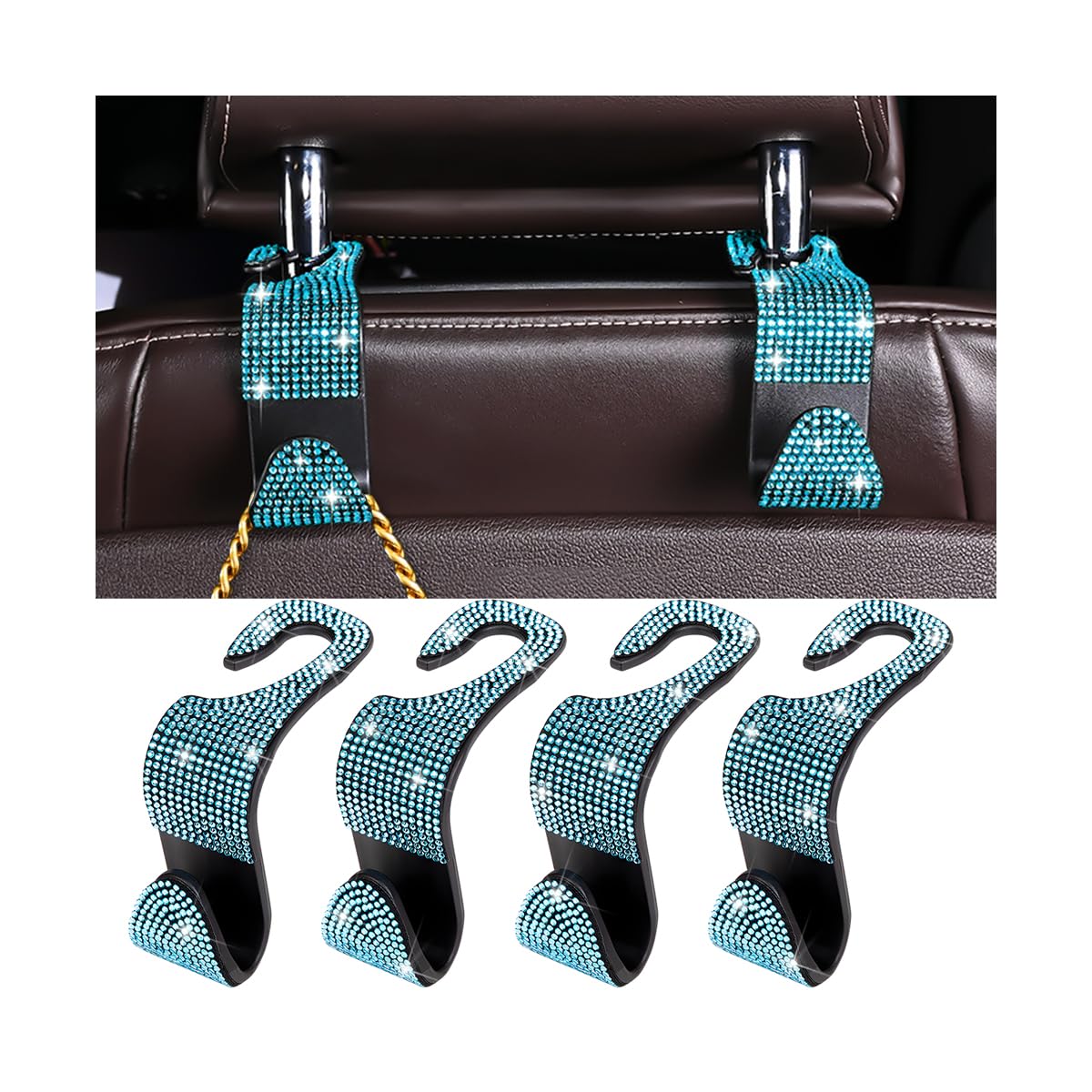 Zpana 4PCS Bling Car Seat Headrest Hooks, Crystal Rhinestones, Pink