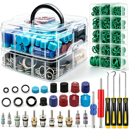 TWTADE R134A Valve Core Quick Remover Installer Tool Kit - High Low Pressure Car A/C Valve Core Removal Tool, Schrader Valve Stem Cores & Seal Caps for R12 R134a Refrigeration Air Conditioner System