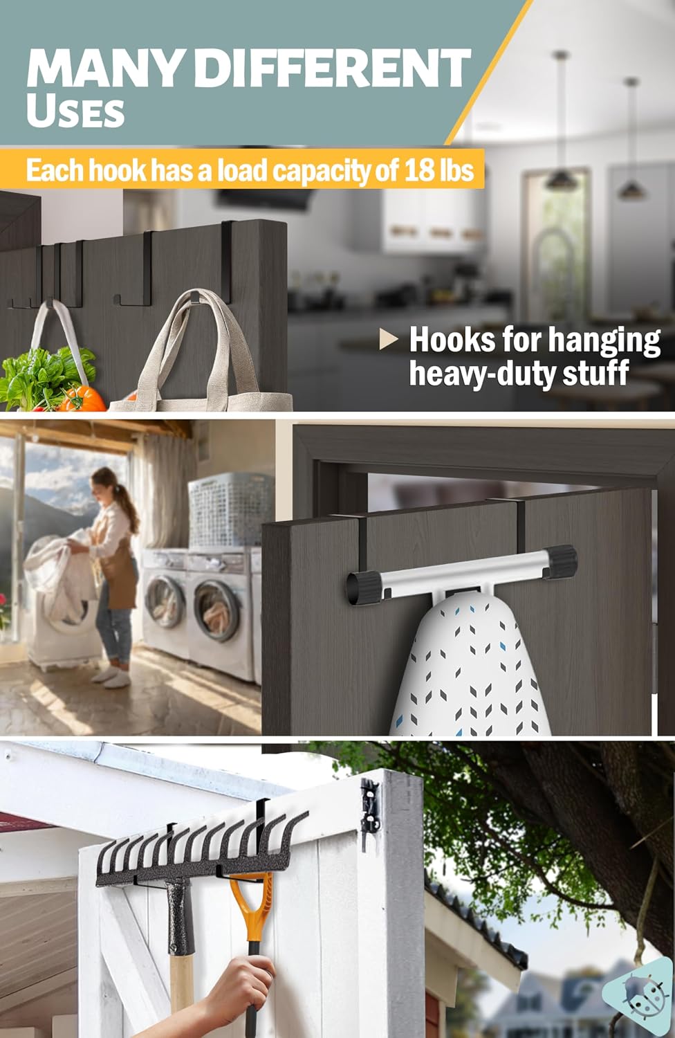 Menz Over the Door Hooks 10 Pack, 2-Sided Fits 1 3/8" & 1 3/4" Door, Bathroom Towel Hook with Anti-Scratch Pads, and Non-Slip Dots, L 3" Wreath Hanger Thin Overdoor Organizer Dorm Travel Essentials