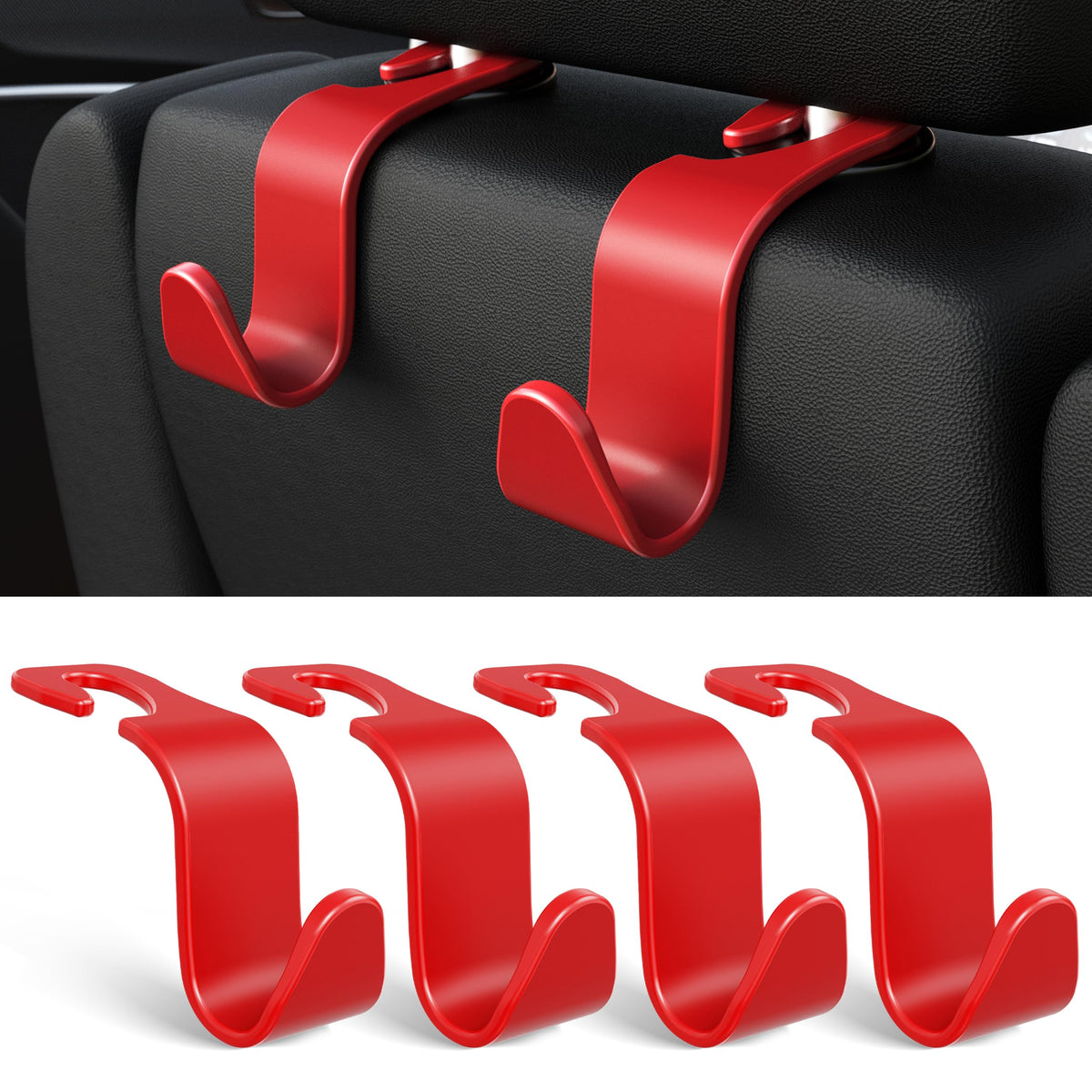 4-Pack Car Headrest Hooks Holds 55lbs Seat Storage Organizer for Bags