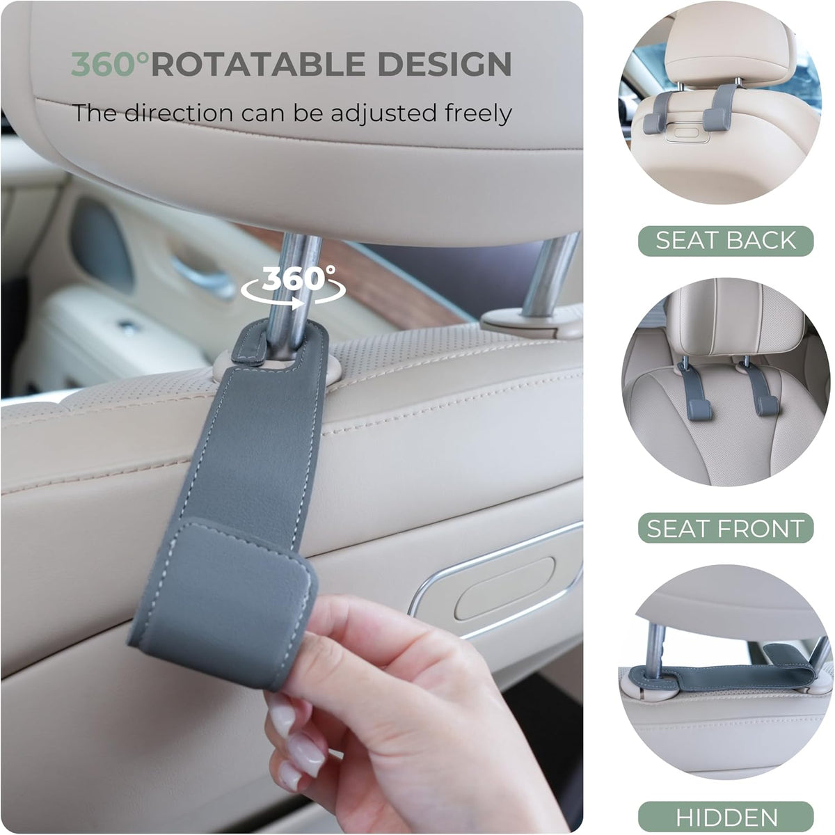 2 Pack Purse Holder for Car, Universal Leather Car Seat Hook, Car Organizer
