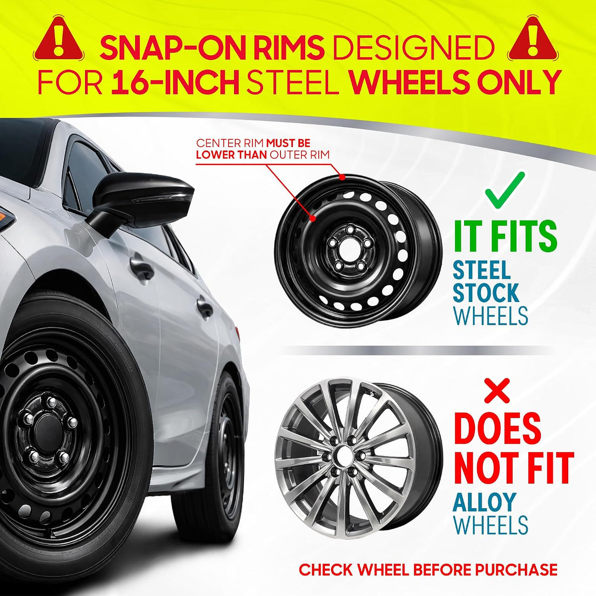 BDK 16 Inch Hubcaps Set of 4 – OEM Replacement Snap-On Wheel Rim Covers - Universal Fit Car Wheel Cover for Cars, Trucks, SUV, Vans Durable ABS Black & Silver 10-Spoke Hub-Cap Car Accessories Exterior