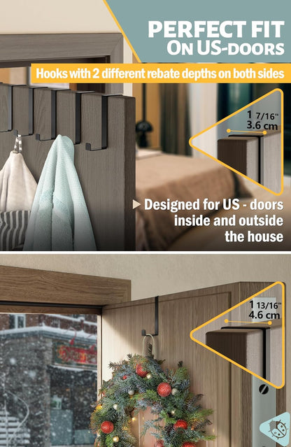 Menz Over the Door Hooks 10 Pack, 2-Sided Fits 1 3/8" & 1 3/4" Door, Bathroom Towel Hook with Anti-Scratch Pads, and Non-Slip Dots, L 3" Wreath Hanger Thin Overdoor Organizer Dorm Travel Essentials