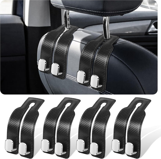 Car Purse Hook, 4-Pack Leather Headrest Hooks for Car