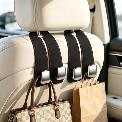 Amooca Car Headrest Hooks 2-Pack Suede Seat Organizer with Metal Core