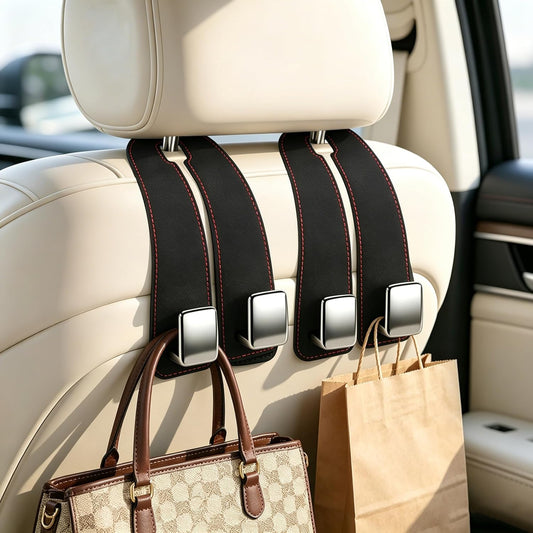 Amooca Car Headrest Hooks 2-Pack Suede Seat Organizer with Metal Core