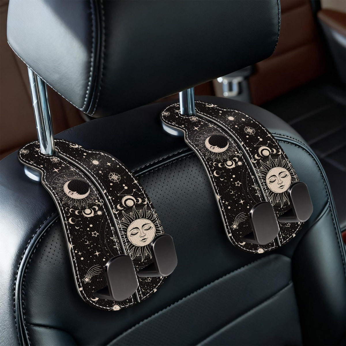 Blusabaca 2PCS Car Seat Headrest Hooks, Purses Bags Holder, Sunflower