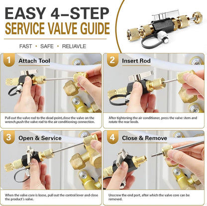 HVAC Valve Core Removal Tool,Valve Core Remover Installer Tool,1/4"& 5/16" Dual Valve Mega Flow Vacuum-Rated Valve Core Removal Tool,20 Microns Vacuum,Essential HVAC Tools for R32 R410 R22 R12