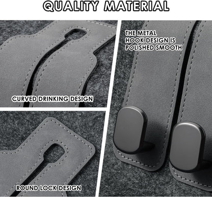 KINIVA Car Seat Headrest Storage Hooks, Set of 2, Suede PU Leather, Double Hooks (Grey)