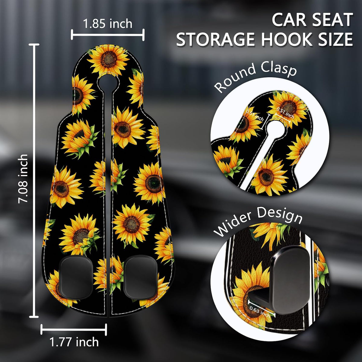 Blusabaca 2PCS Car Seat Headrest Hooks, Purses Bags Holder, Sunflower