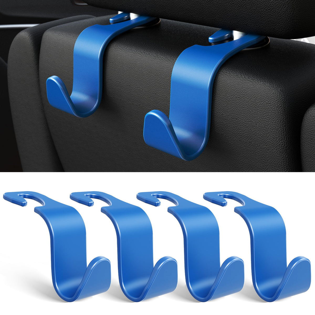 4-Pack Car Headrest Hooks Holds 55lbs Seat Storage Organizer for Bags