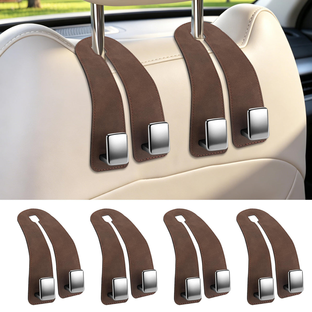 Amooca Car Headrest Hooks 2-Pack Suede Seat Organizer with Metal Core