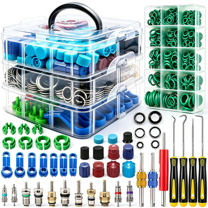 TWTADE R134A Valve Core Quick Remover Installer Tool Kit - High Low Pressure Car A/C Valve Core Removal Tool, Schrader Valve Stem Cores & Seal Caps for R12 R134a Refrigeration Air Conditioner System