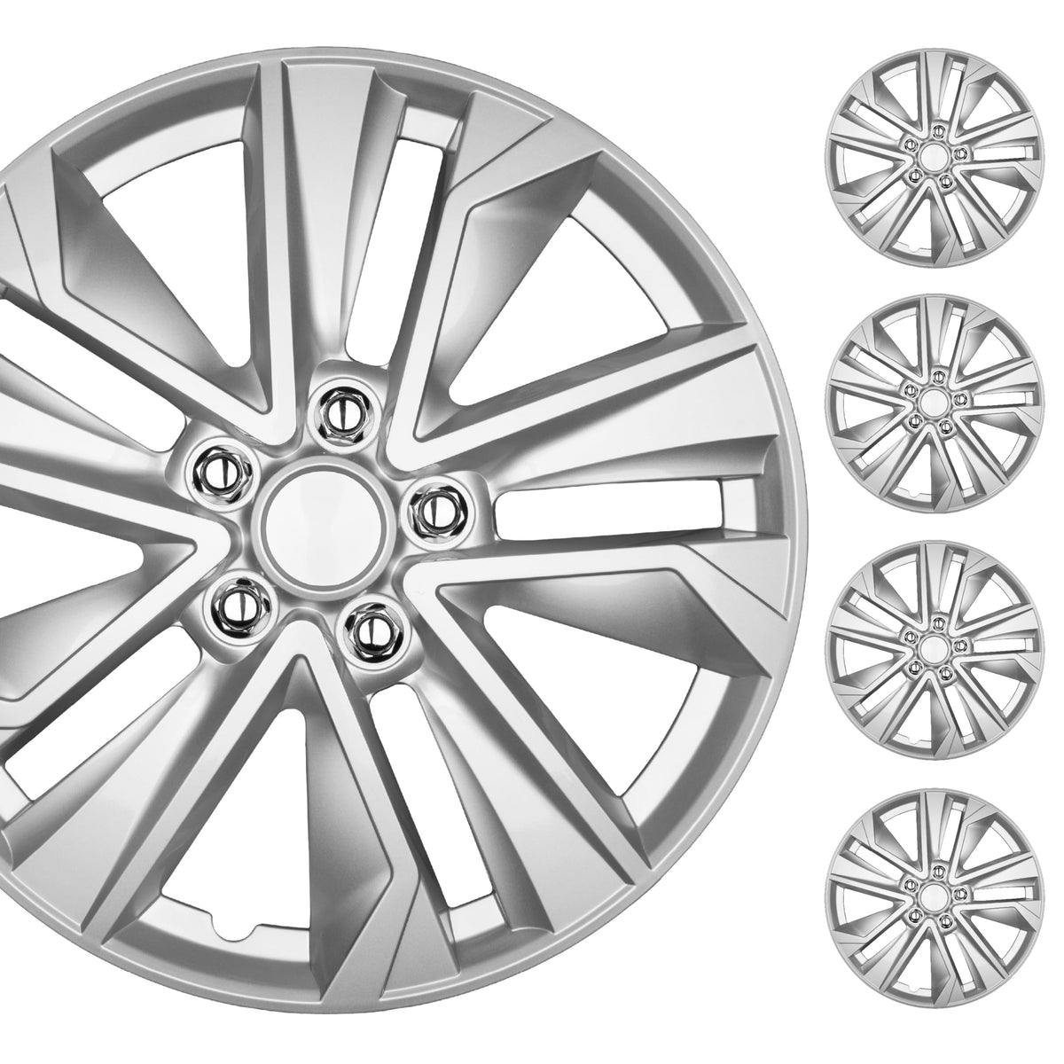 BDK 16 Inch Hubcaps Set of 4 – OEM Replacement Snap-On Wheel Rim Covers - Universal Fit Car Wheel Cover for Cars, Trucks, SUV, Vans Durable ABS Black & Silver 10-Spoke Hub-Cap Car Accessories Exterior