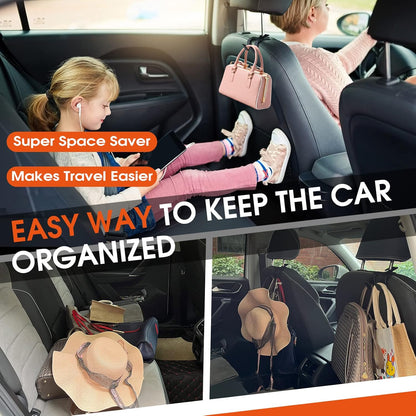 Car Headrest Hooks for Purses and Bags, Upgraded 2 in 1 Cars Back Seat Head Rest Hanger Vehicle Leather Organizer Storage Holder Hook Matching Cars Interior, 1-Pack, Black