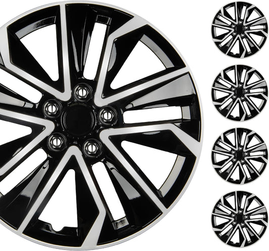 BDK 16 Inch Hubcaps Set of 4 – OEM Replacement Snap-On Wheel Rim Covers - Universal Fit Car Wheel Cover for Cars, Trucks, SUV, Vans Durable ABS Black & Silver 10-Spoke Hub-Cap Car Accessories Exterior