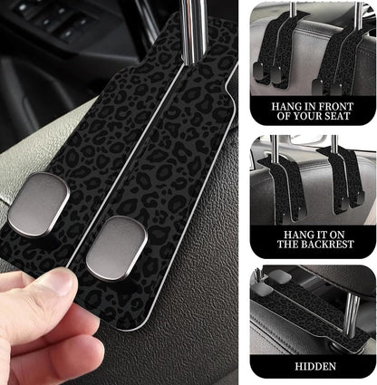 PU Leather Car Seat Hook, Storage Headrest Hanger, Cute Car Backseat Organizer, Car Hooks For Purses and Bags Black Leopard