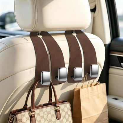 Amooca Car Headrest Hooks 2-Pack Suede Seat Organizer with Metal Core