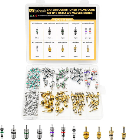 Siptenk 160PCS Car A/C Valve Cores, A/C R12 R134a Schrader Valve Kit
