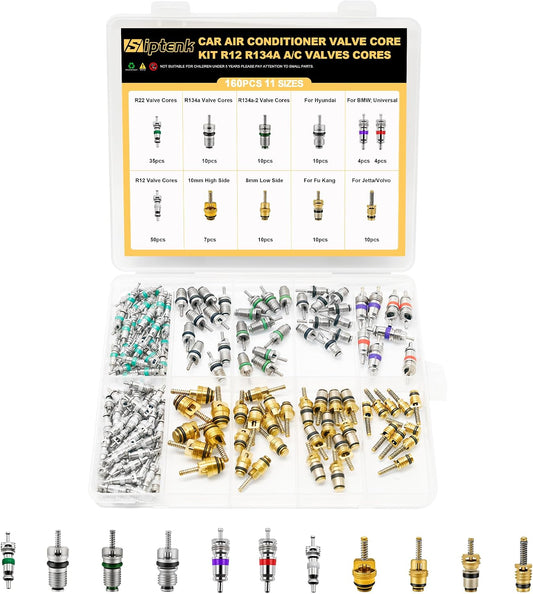 Siptenk 160PCS Car A/C Valve Cores, A/C R12 R134a Schrader Valve Kit
