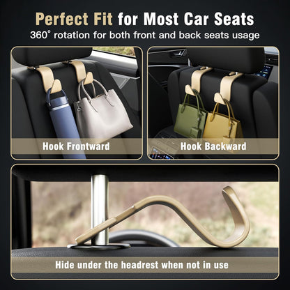 4-Pack Car Headrest Hooks Holds 55lbs Seat Storage Organizer for Bags