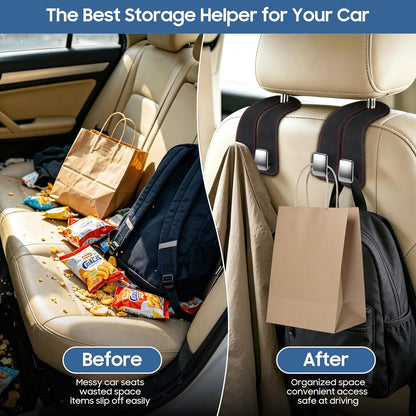 Amooca Car Headrest Hooks 2-Pack Suede Seat Organizer with Metal Core
