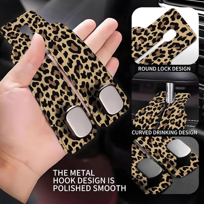 Car Seat Back Storage Headrest Hook, 1 Pack Premium Leather Double Metal Hook, Hanger Storage Organizer for Purse Cloth Bag, Car Interior Accessories Luxury Brown Leopard