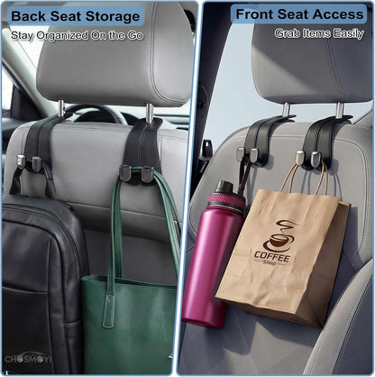 2 Pack Car Purse Hooks, Leather Car Headrest Hooks for Purses & Bags(Black)