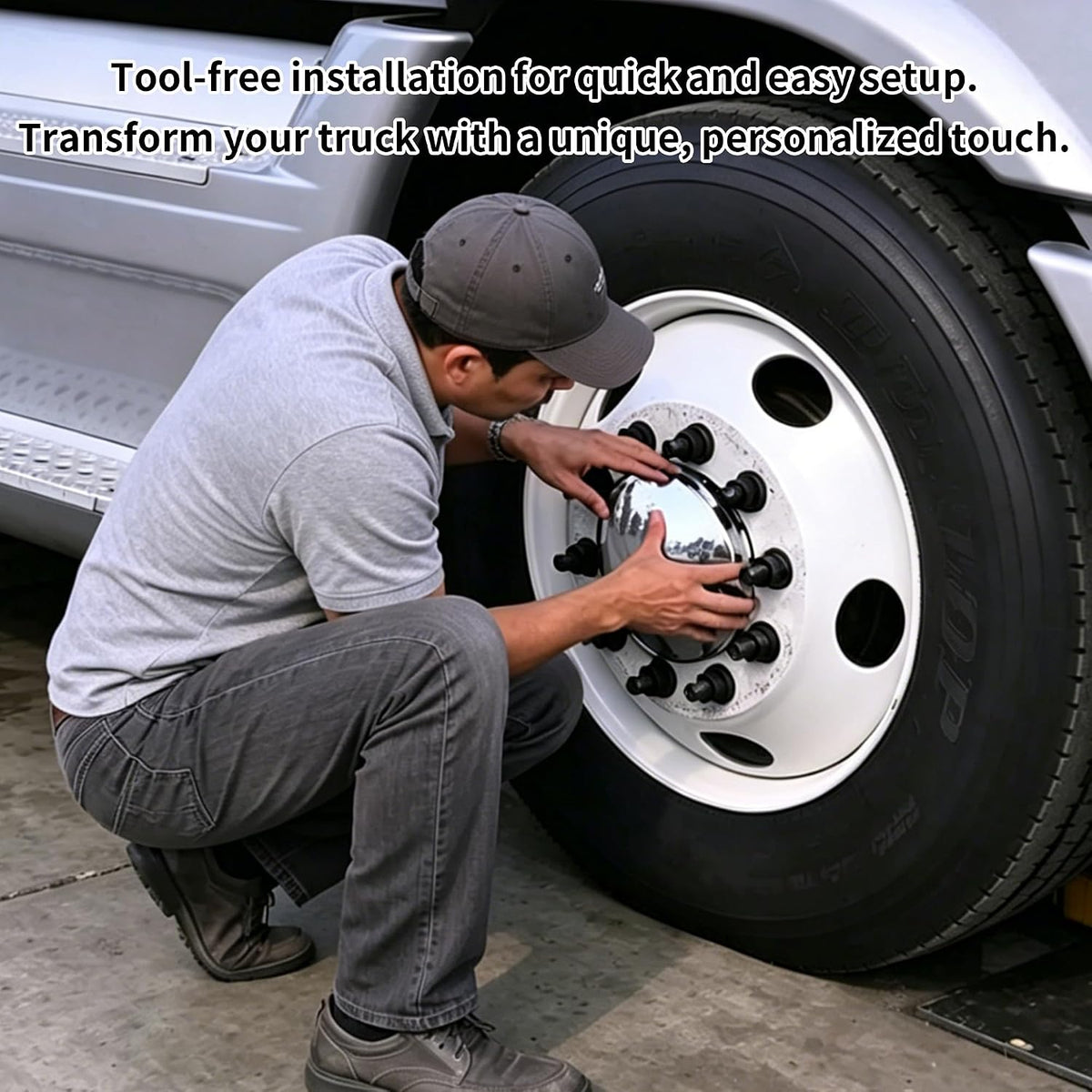 2 PCS Chrome Semi Truck Hub Cap Covers, 5 Even Notched - Fits 8-23/32" Front Wheel Hub Caps, 7/16" Lip with Pre-Installed Clips, Dome Metal Covers Replaces MW1273BK ACX43200