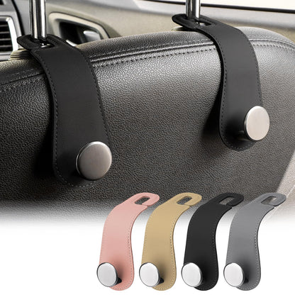 JESTOP Car Headrest Hooks 2 Pack Leather Car Seat Storage Hangers, Apricot