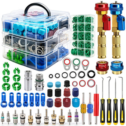 TWTADE R134A Valve Core Quick Remover Installer Tool Kit - High Low Pressure Car A/C Valve Core Removal Tool, Schrader Valve Stem Cores & Seal Caps for R12 R134a Refrigeration Air Conditioner System