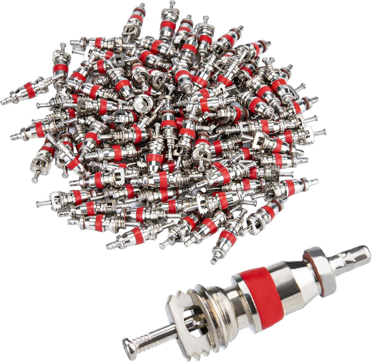 100 PCS Schrader Tire Valve Cores, Copper-Plated Chrome Valve Stem Cores