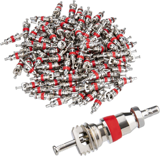 100 PCS Schrader Tire Valve Cores, Copper-Plated Chrome Valve Stem Cores