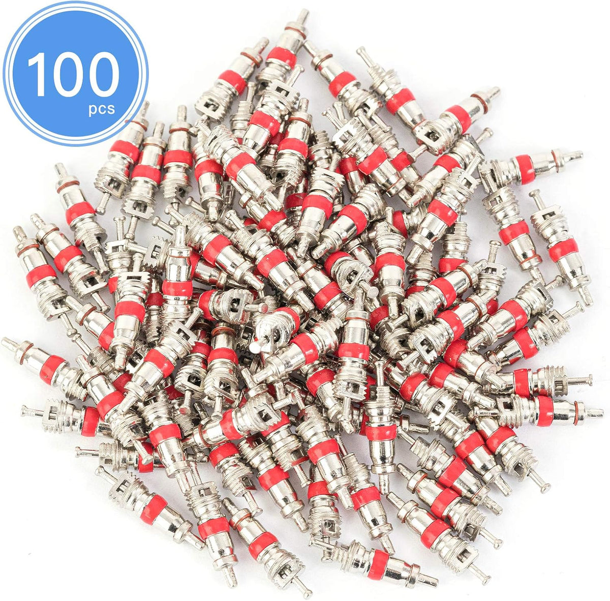 100Pcs Premium Tyre Tire Valve Cores, Valve Stem Core Part Replacement, Universal for Most Models of Cars, Trucks, Motorcycles and Bicycles