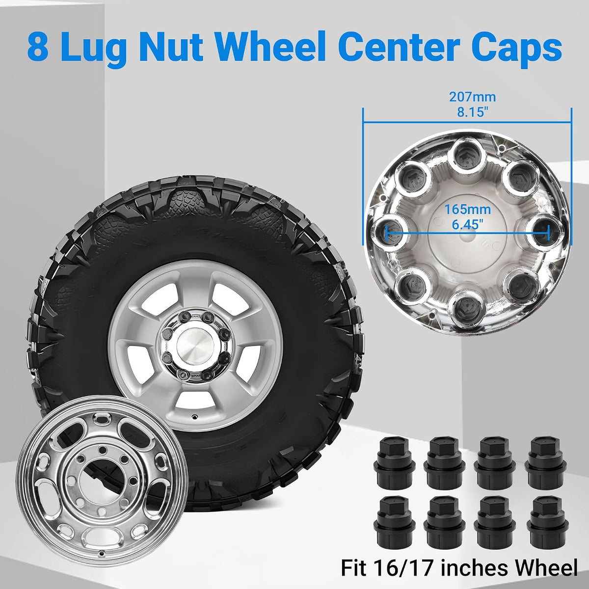 4PCS Wheel Center Hub Caps w/Lug Nut Covers for Chevy Avalanche Silverado Suburban Tahoe, for GMC Sierra Yukon 1500 2500 HD Classic 16 Inch Van Truck Rim Hubcaps # 15039488 909002