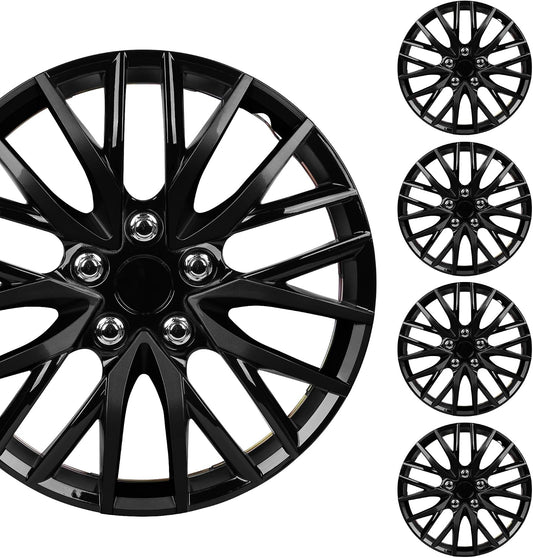BDK (4-Pack) Premium Black Hubcaps 16" Wheel Rim Cover Hub Caps Style Replacement Snap On Car Truck SUV - 16 Inch Set