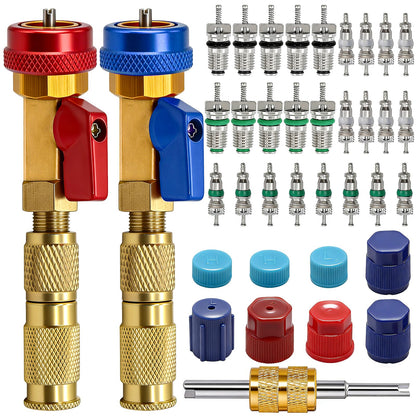 TWTADE R134A Valve Core Quick Remover Installer Tool Kit - High Low Pressure Car A/C Valve Core Removal Tool, Schrader Valve Stem Cores & Seal Caps for R12 R134a Refrigeration Air Conditioner System